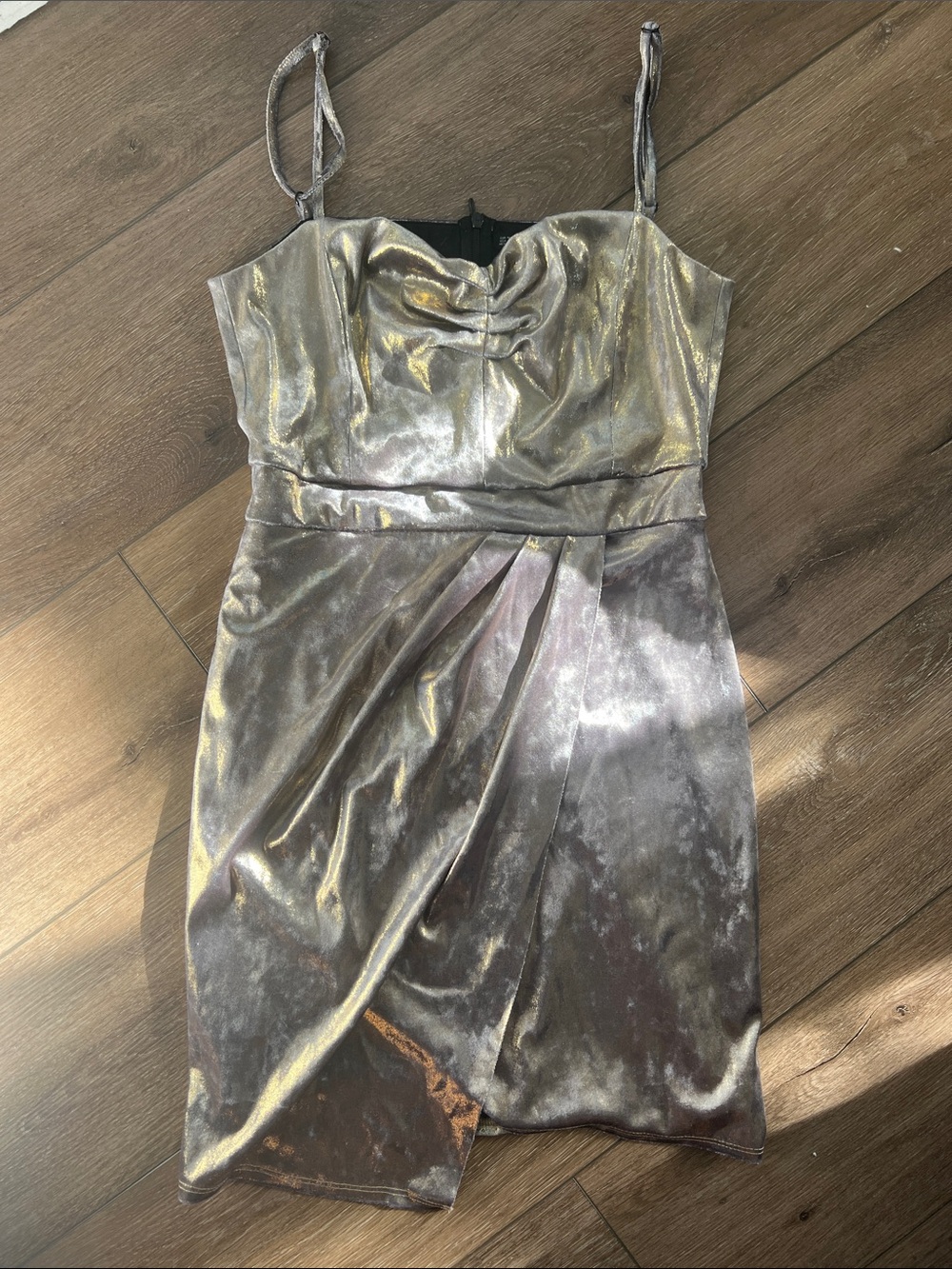 Zara Silver Metallic Velvet Mini Dress